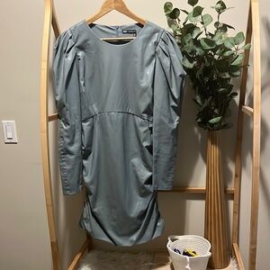 Zara Ruched Skirt Pleated Shoulders Long Sleeve Dress a323